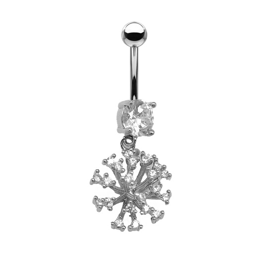 [S-BDC595-1.6-10-5] Steel 316L Belly Banana With Crystal - CC Crystal Clear -14GA(1.6mm) 
