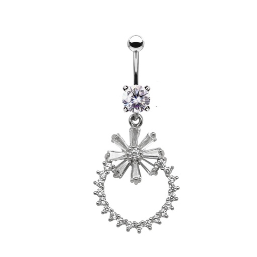 [S-BDC596-1.6-10-5] Steel 316L Belly Banana With Crystal - CC Crystal Clear -14GA(1.6mm)  