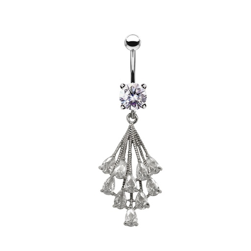 [S-BDC592-1.6-10-5] Steel 316L Belly Banana With Crystal - CC Crystal Clear -14GA(1.6mm)  