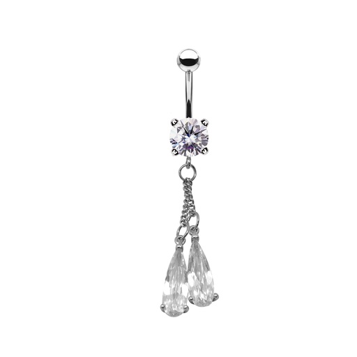 [S-BDC590-1.6-10-5] Steel 316L Belly Banana With Crystal - CC Crystal Clear -14GA(1.6mm)