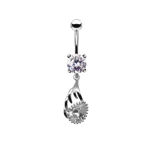 [S-BDC597-1.6-10-5] Steel 316L Belly Banana With Crystal - CC Crystal Clear -14GA(1.6mm) 