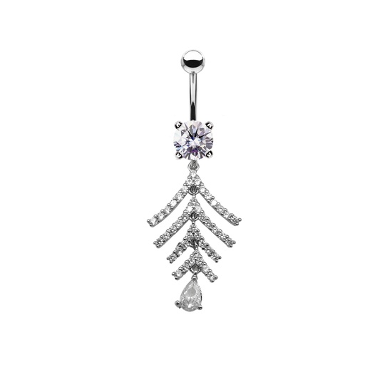 [S-BDC591-1.6-10-5] Steel 316L Belly Banana With Crystal - CC Crystal Clear -14GA(1.6mm) 