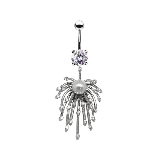 [S-BDC594-1.6-10-5] Steel 316L Belly Banana With Crystal - CC Crystal Clear -14GA(1.6mm)   