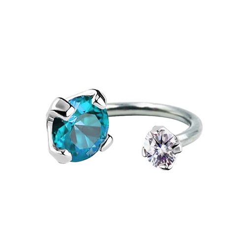 [S-CBI12-1.2-8-3/6-CC/AQ] Steel 316L Circular Barbell with Internally Screw Claw Setting Round Cubic Zirconia, (double colored stone)  - 16GA(1.2mm)