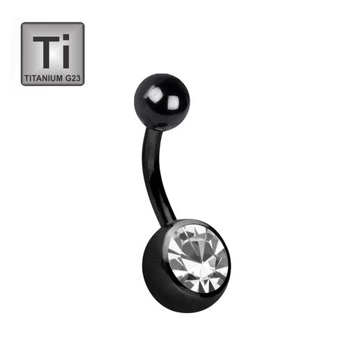 Titanium G23 Black PVD Coated Bananabell with Single Crystal (5+8mm) - 14GA(1.6mm)  