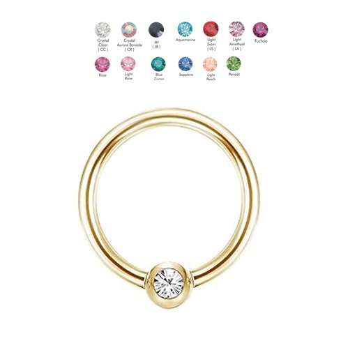 Steel 316L Gold Ti-PVD Coated BCR with 4mm Crystal Clip-in Ball  