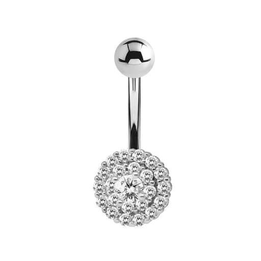 [S-BNC478] Steel 316L Belly Button Banana in Fashion Design - CC Crystal Clear -14GA(1.6mm) 