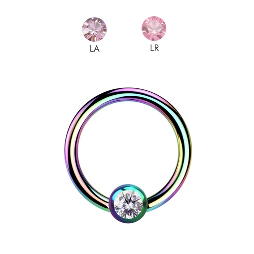 Steel 316L Rainbow Ti-PVD Coated BCR with 5mm Crystal Clip-in Ball - 14GA(1.6mm) 