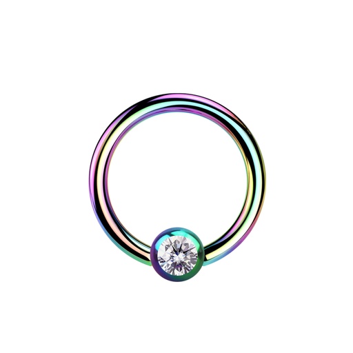 [RBS-BCR05-1.6-10-4-CC] Steel 316L Rainbow Ti-PVD Coated BCR with 4mm Crystal Clip-in Ball 