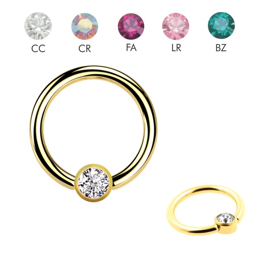 Steel 316L Gold Ti-PVD Coated BCR with 3mm Flat Crystal Clip-in Disc- 16GA(1.2mm)  