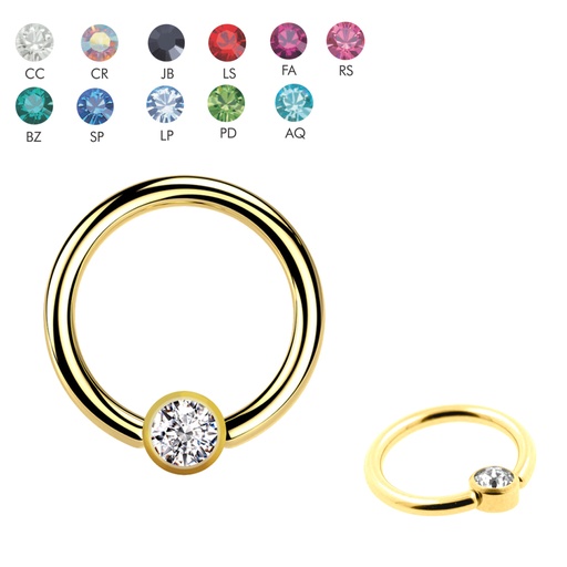 Steel 316L Gold Ti-PVD Coated BCR with 3.5mm Flat Crystal Clip-in Disc  - 16GA(1.2mm)  