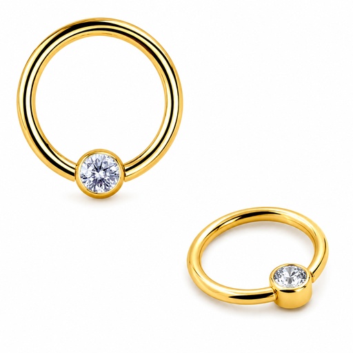 Steel 316L Gold Ti-PVD Coated BCR with 4mm Flat Crystal Clip-in Disc  - 16GA(1.2mm)   