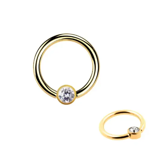 Steel 316L Gold Ti-PVD Coated BCR with 4mm Flat Crystal Clip-in Disc  - 16GA(1.2mm)   