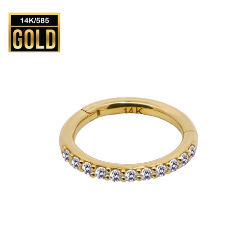 14K Real Gold Hinged Segment Ring Clicker with Cubic Zirconia - 16GA(1.2mm)