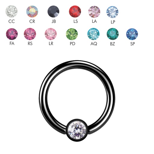Steel 316L Black Ti-PVD Coated BCR with 3mm Crystal Clip-in Ball  