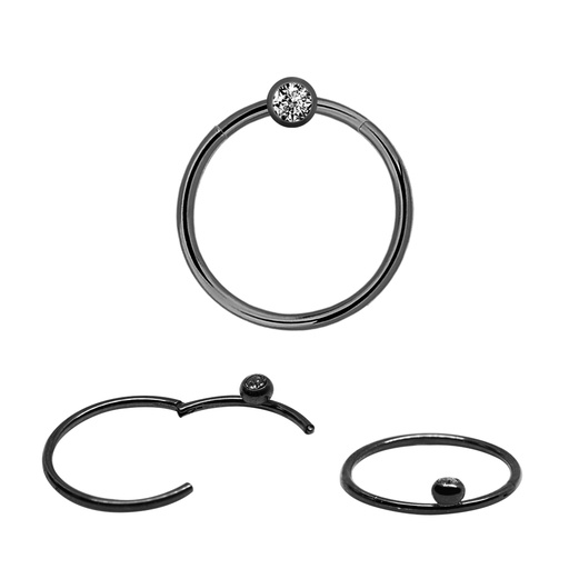 Steel 316L Black Ti-PVD Coated Hinged Segment Rings with 4mm Crystal Ball 