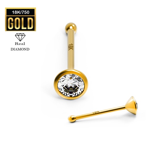[GG-NSD14-0.6-6-2.4-RD] 18K Real Gold Nose Stud with Diamond - 23GA(0.6mm)