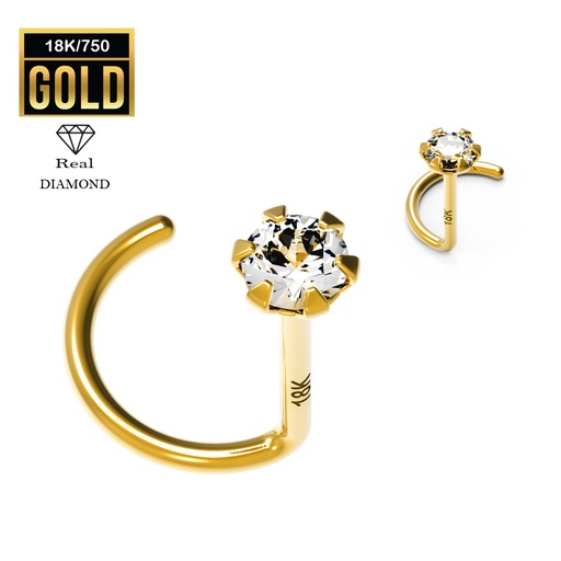 [GG-NSD16-0.6-4-2.3-RD] 18K Real Gold Nose Spiral with Diamond (Prong Setting) - 23GA(0.6mm)