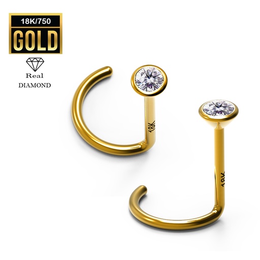 [GG-NSD13-0.6-5-2.4-RD] 18K Real Gold Nose Spiral with Diamond - 23GA(0.6mm)