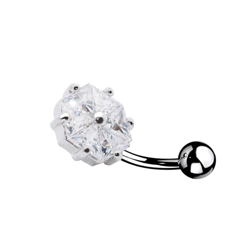 [T-BNC190-1.6-10-5] Titanium G23 Belly Button Banana in Fashion Design - CC -Crystal Clear -14GA(1.6mm)