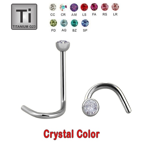 [T-NSD08-1.0-6-2-CC] Titanium G23 Nose Spiral with 2mm Crystal - 18GA(1.0mm) 