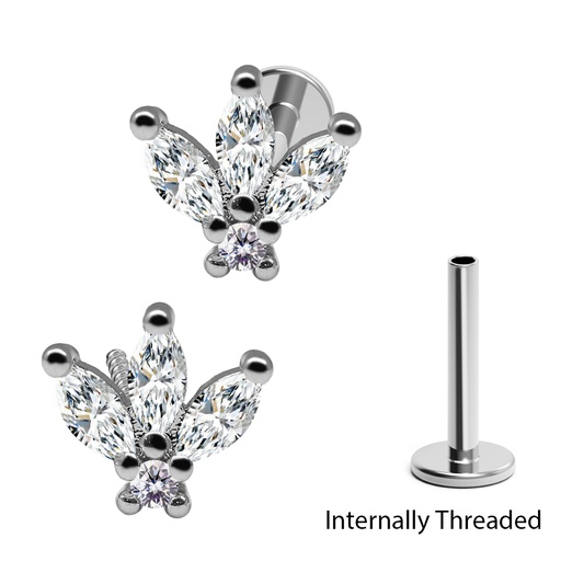 [S-HLAB-INT09-1.2-8] Steel 316L Internally Threaded Labret in Fashion Design with Crystal 