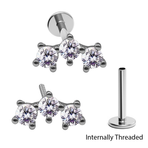 Steel 316L Internally Threaded Labret in Fashion Design with Crystal
