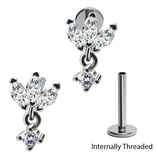 Steel 316L Internally Threaded Labret in Fashion Design with Crystal 