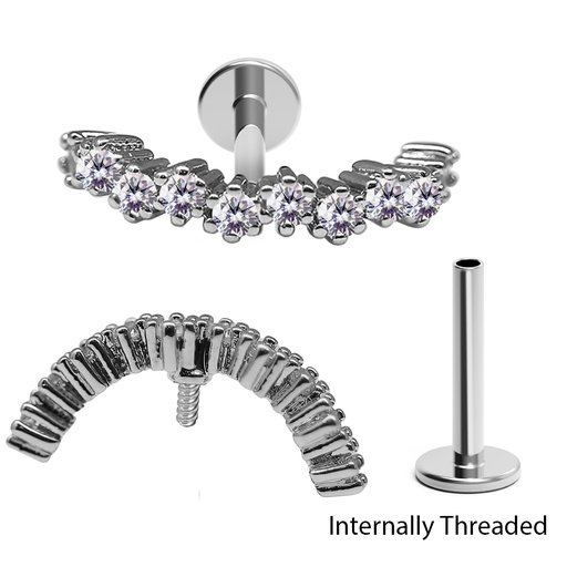 Steel 316L Internally Threaded Labret in Fashion Design with Crystal 