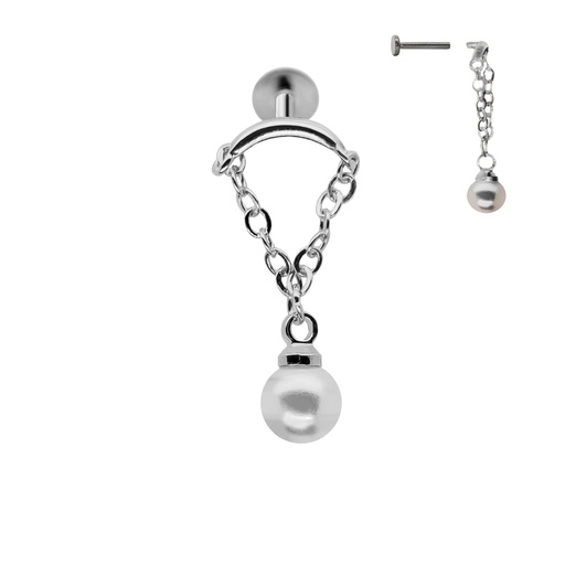 [S-HLAB-INT04-1.2-8-3] Steel 316L Internally Threaded Hidden Labret with Link Chain & Pearl