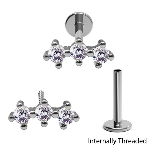 Steel 316L Internally Threaded Labret in Fashion Design with Crystal
