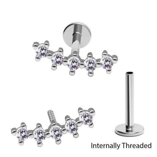 Steel 316L Internally Threaded Labret in Fashion Design with Crystal 