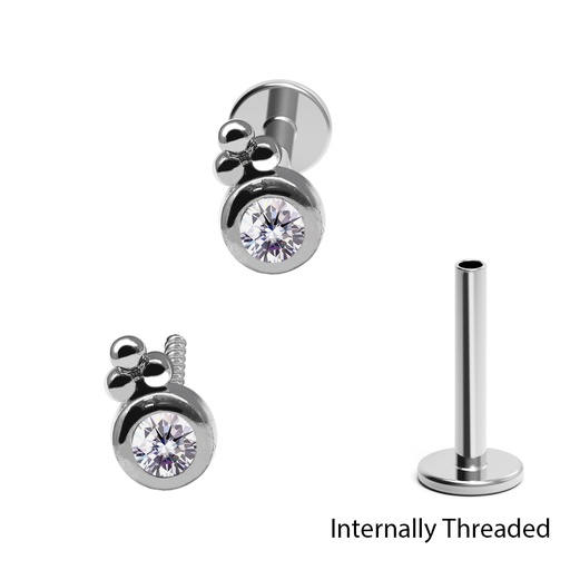 Steel 316L Internally Threaded Labret in Fashion Design with Crystal