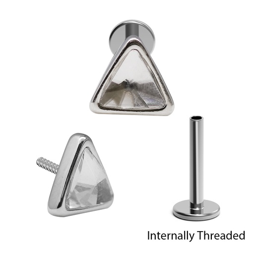 Steel 316L Internally Threaded Labret in Triangle Shape Design with Setted Crystal 
