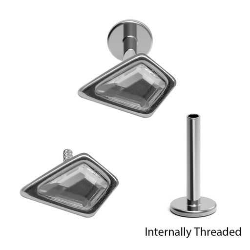 Steel 316L Internally Threaded Labret in Diamond Shape Design with Setted Crystal 
