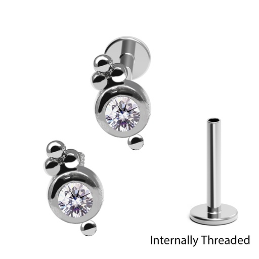Steel 316L Internally Threaded Labret in Fashion Design with Setted Crystal - 16GA(1.2mm) 