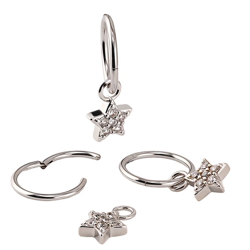 Steel  316L Hinged Segment Ring Clicker with Star Dangle Design - 16GA(1.2mm)