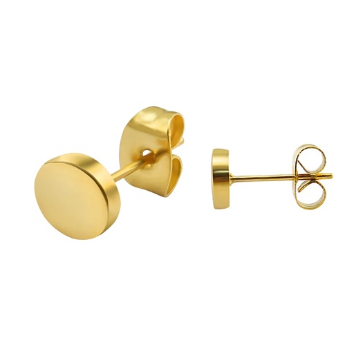 [GDS-EAR437] Steel 316L 18K Gold PVD Titanium coated Ear Stud in Round Disc Design 
