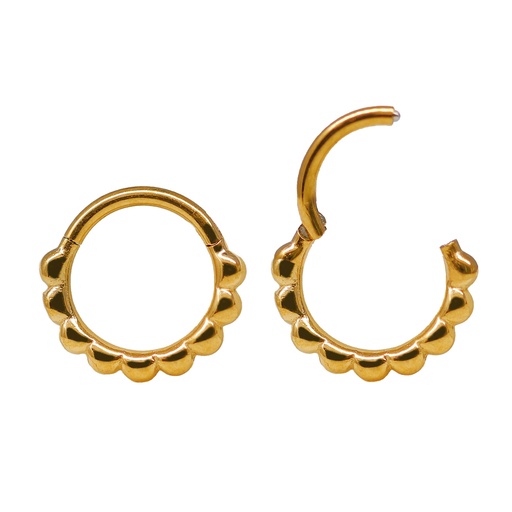 Steel 316L Gold Ti-PVD Coated Hinged Segment Ring Clicker with Milgrain Beads Design - 16GA(1.2mm)
