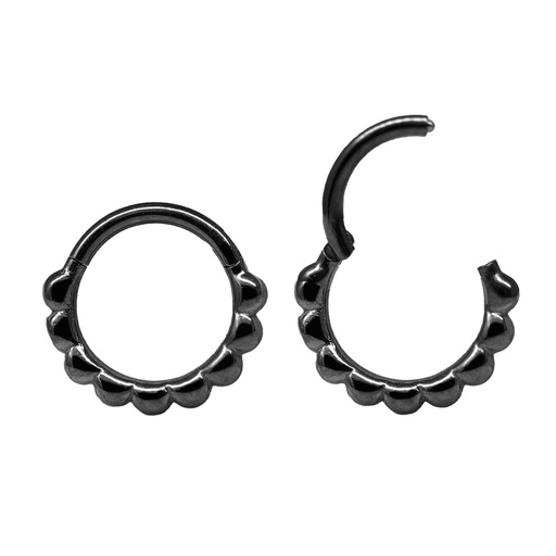 Steel 316L Black Ti-PVD Coated Hinged Segment Ring Clicker with Milgrain Beads Design - 16GA(1.2mm)  