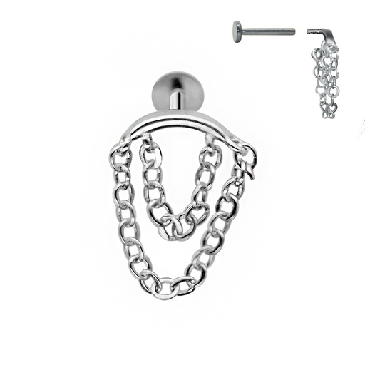 [S-HLAB-INT02-1.2-8] Steel 316L Internally Threaded Hidden Labret with Double Link Chain