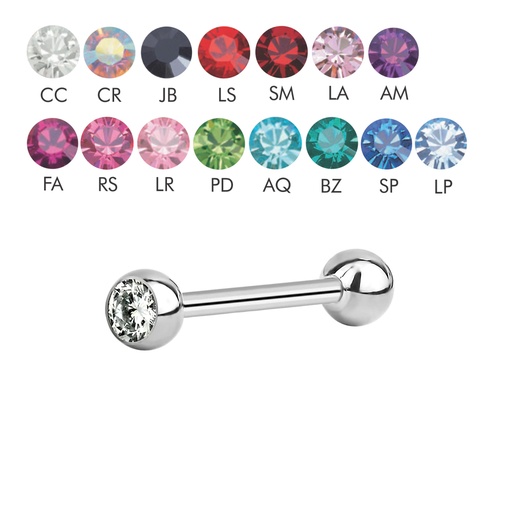 Steel 316L Barbell with Single Setted Crystal Ball (3+3mm) - 16GA(1.2mm)  