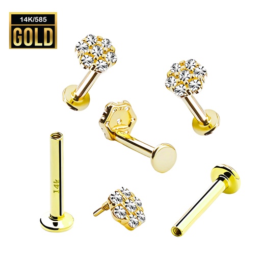 14K Real Gold Internally Labret with Cubic Zirconia Flower Top Design 