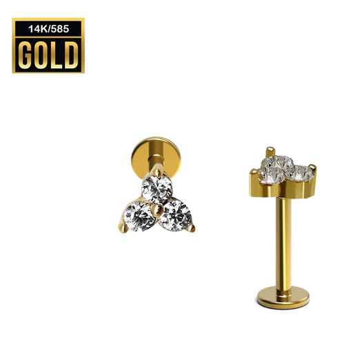 [GG-LAB-INT20-1.2-8-CZ] 14K Real Gold Internally Labret with Cubic Zirconia Top Design - 16GA(1.2mm) 