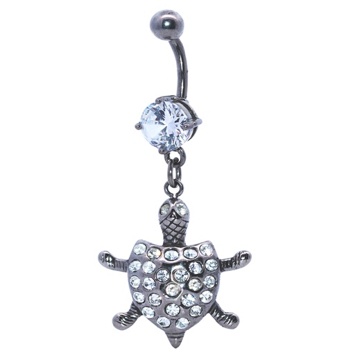 [S-BDC169-1.6-10-5] Steel 316L Belly Button Banana in Turtle Design - CC Crystal Clear -14GA(1.6mm)