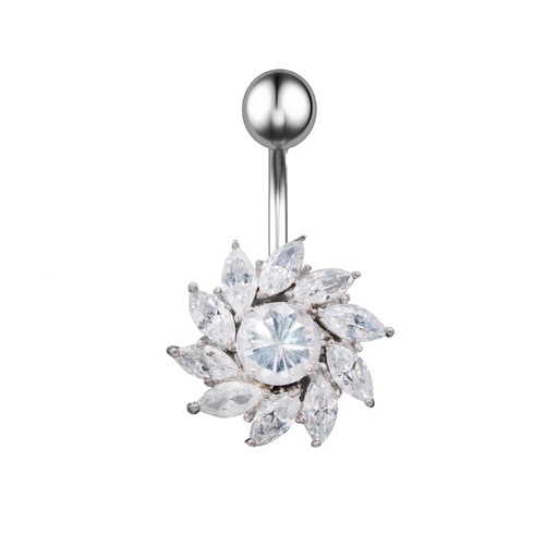 [S-BNC164-1.6-10-5-CC] Steel 316L Belly Button Banana in Steel Design - CC Crystal Clear