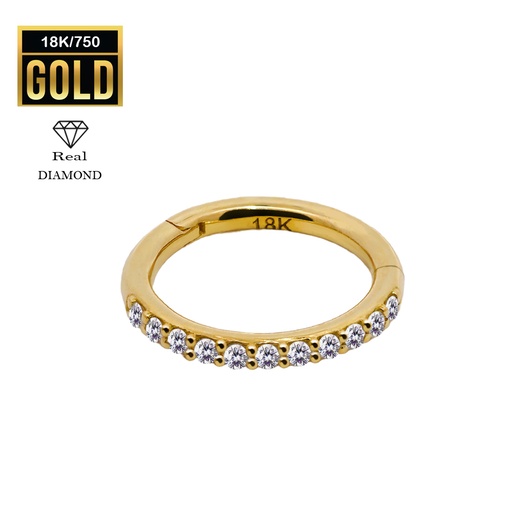 18K Real Gold Hinged Segment Ring Clicker with Real Diamond - 16GA(1.2mm)