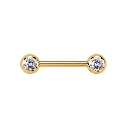 [GDT-SBB09-1.6-12-5/5-CC] Titanium G23 Gold Ti-PVD Coated Barbell with Double Side Setted Crystal Balls. (5+5mm) - 14GA(1.6mm)  