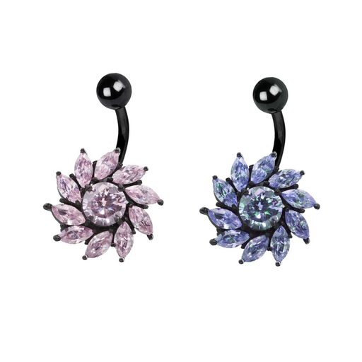 Steel 316L Black PVD Titanium Coated Belly Button Banana in Fashion Design - CC Crystal Clear -14GA(1.6mm)