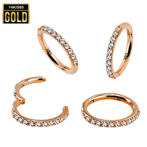 14K Rose Gold Hinged Segment Ring Clicker with Cubic Zirconia - 16GA(1.2mm) 